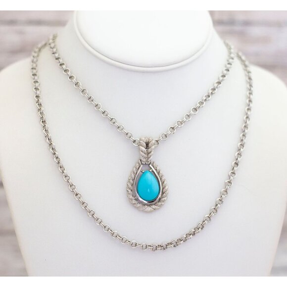 18 inch, Vintage Blue Teardrop Silver Tone Multi Strand Necklace by Avon - BP1 - Picture 1 of 3